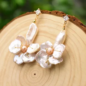 Exquisite Baroque Pearl Flower Drop Earrings