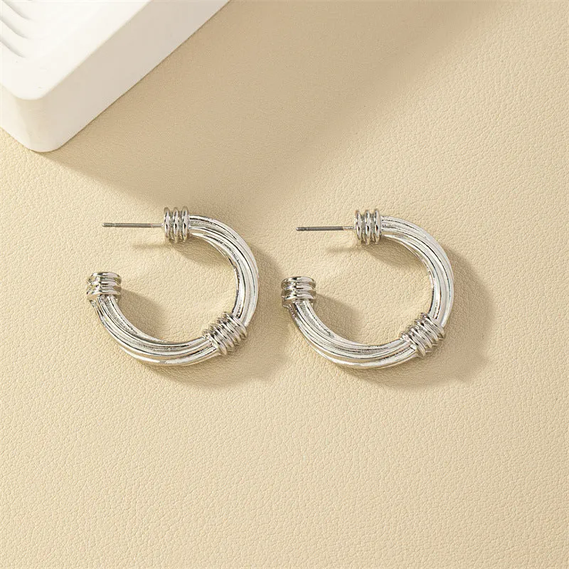 Exquisite C-Shaped Metal Earrings with Woven Fried Dough Twists