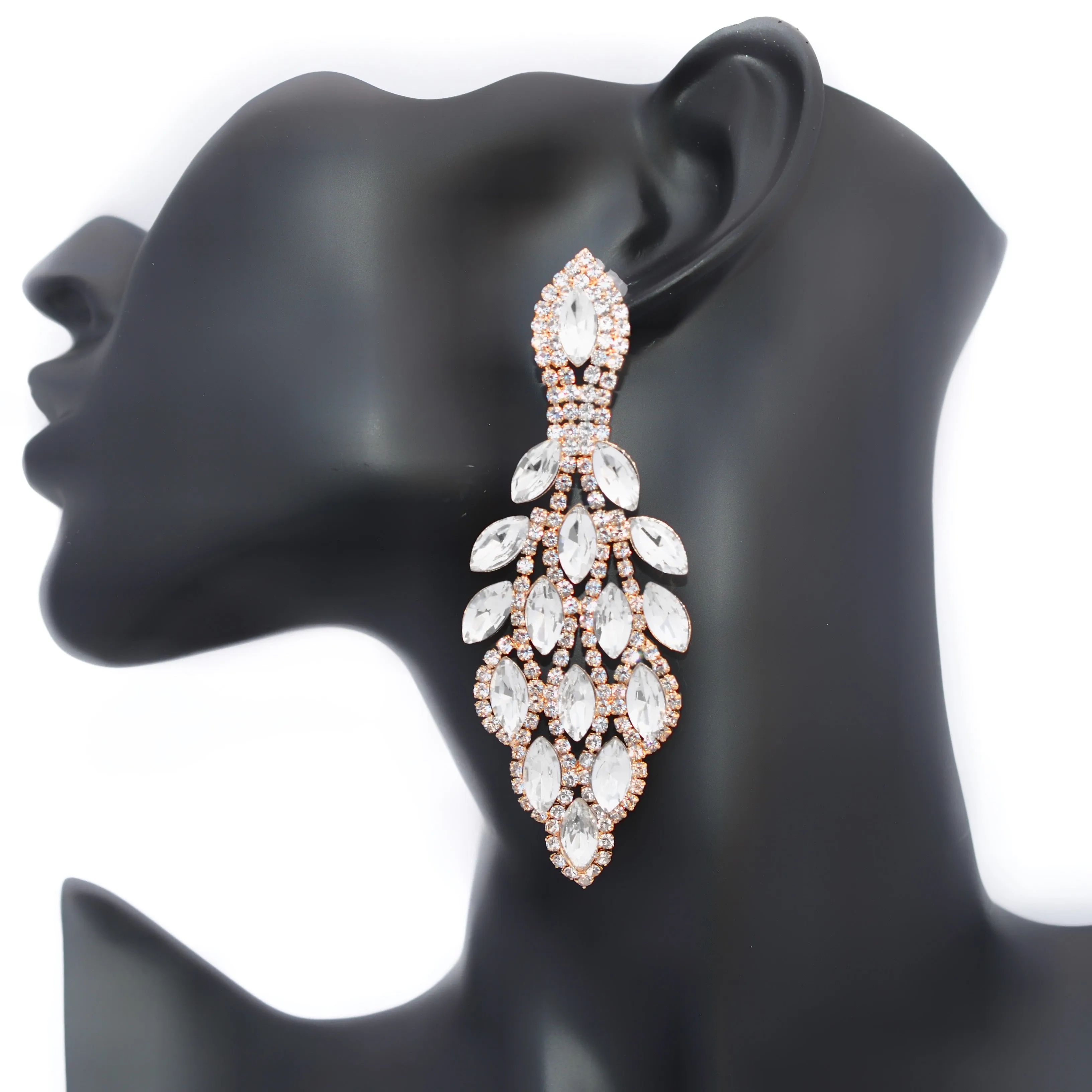 EXQUISITE - clear Gold marquise rhinestone drop earrings