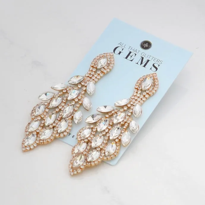 EXQUISITE - clear Gold marquise rhinestone drop earrings