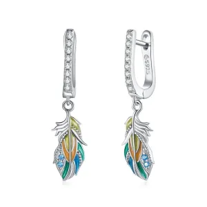 Exquisite Feather Buckle Earrings with Diamond