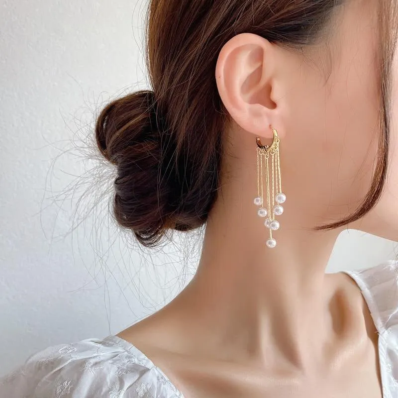 Exquisite Long Tassel Pearl Drop Earrings