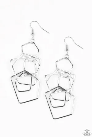 Five-Sided Fabulous Silver Earrings  - Paparazzi Accessories