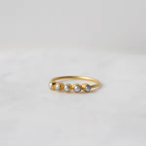 Five White Pearl in Gold Plated Brass Ring