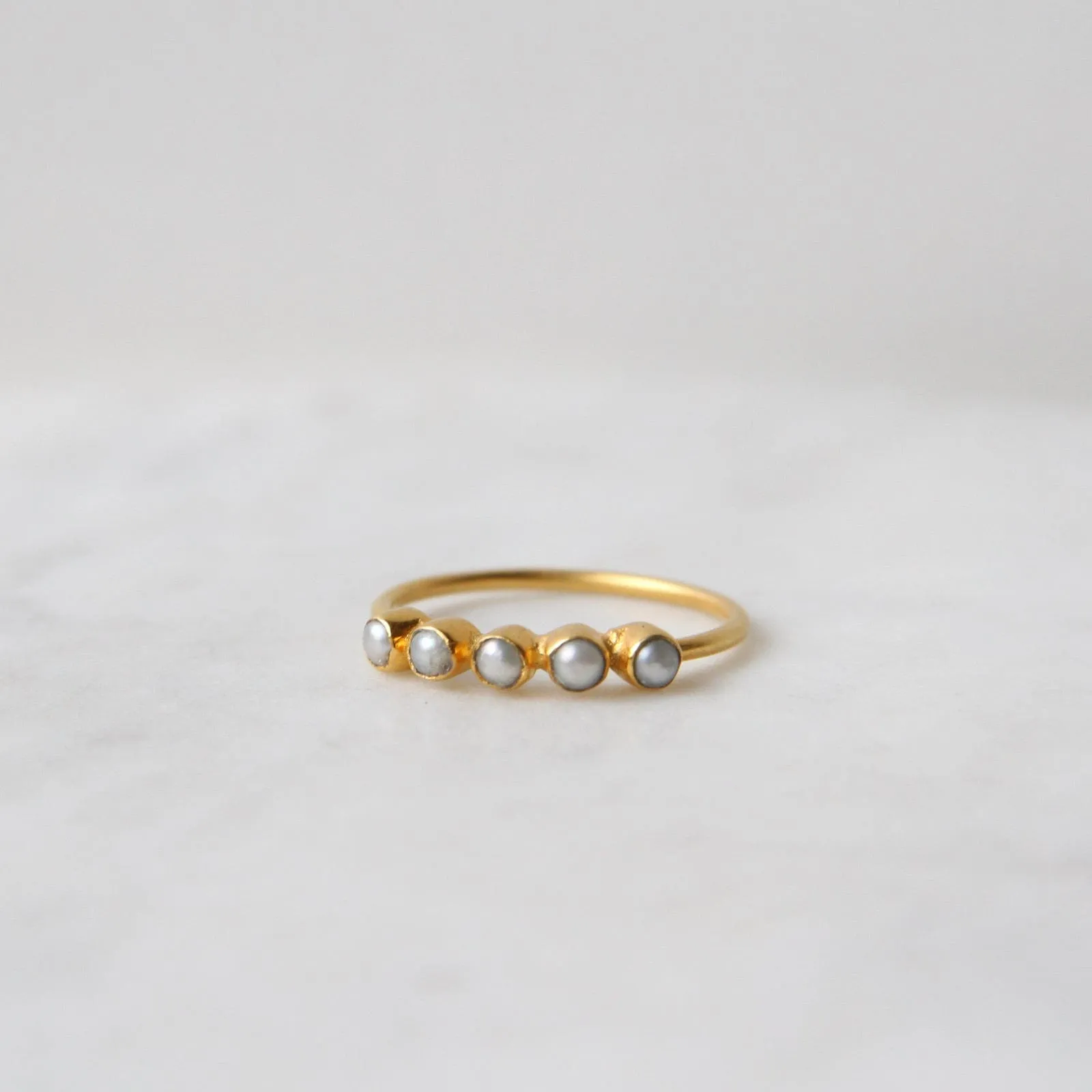 Five White Pearl in Gold Plated Brass Ring