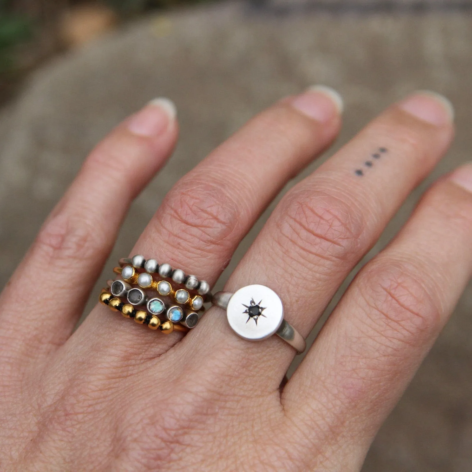 Five White Pearl in Gold Plated Brass Ring