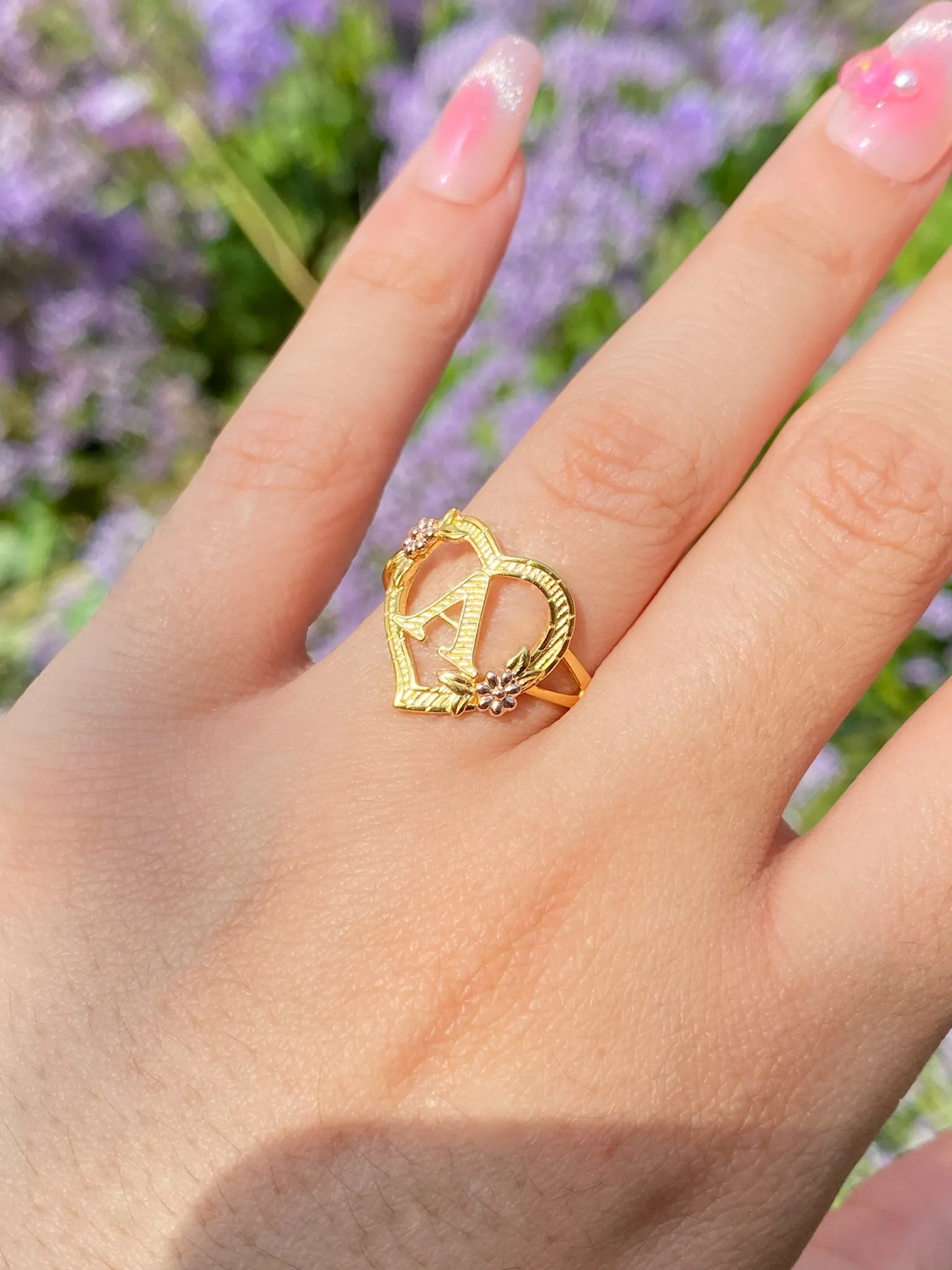 Floral Heart Initial Ring [N - Z]