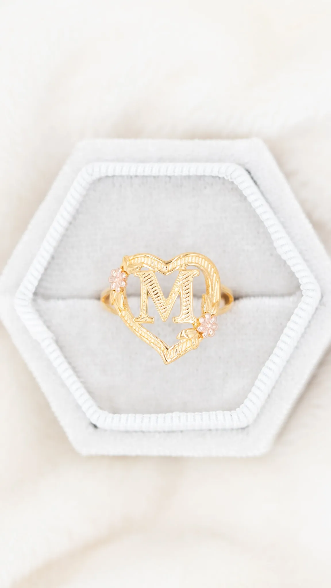 Floral Heart Initial Ring [N - Z]