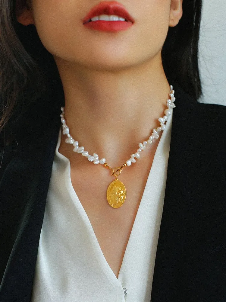 Goddess Statue Pendant Baroque Pearl Necklace