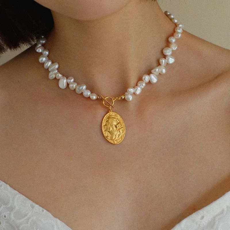 Goddess Statue Pendant Baroque Pearl Necklace