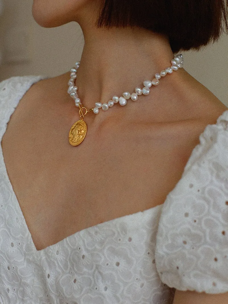 Goddess Statue Pendant Baroque Pearl Necklace