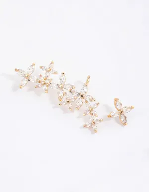 Gold Cubic Zirconia Flower Trail Ear Cuff