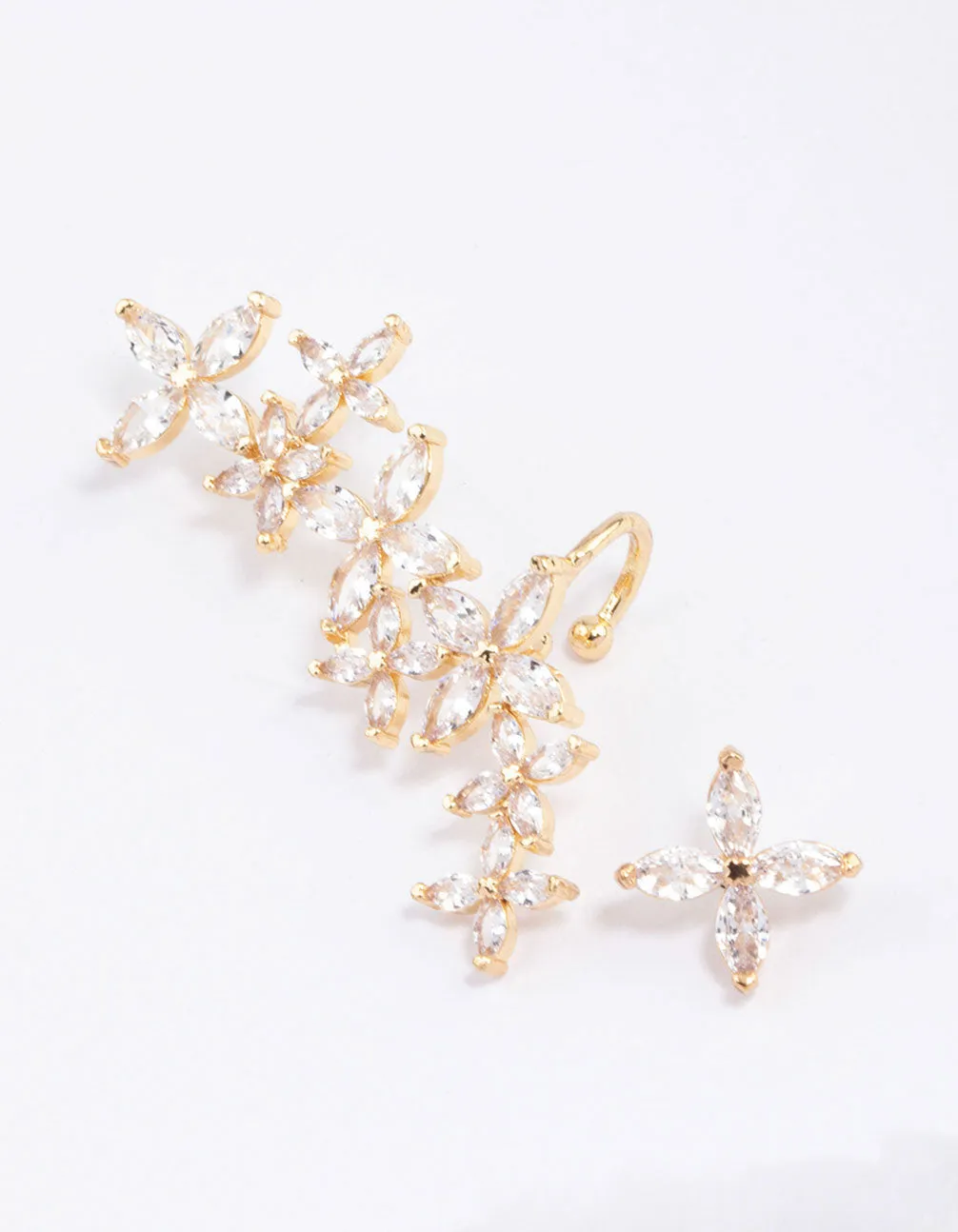 Gold Cubic Zirconia Flower Trail Ear Cuff