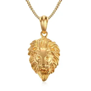 Gold Lion Head Pendant Necklace