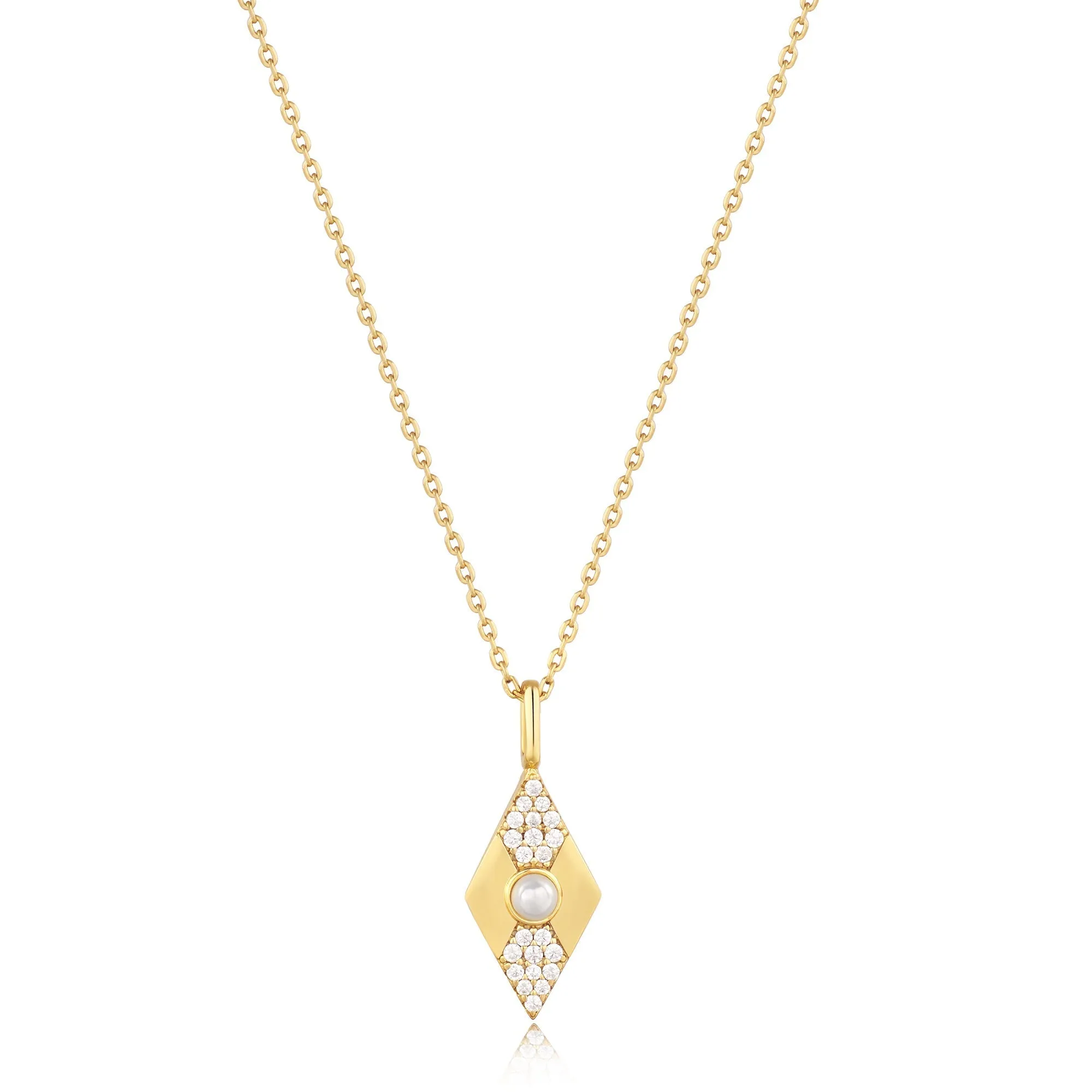 Gold Pearl Geometric Pendant Necklace