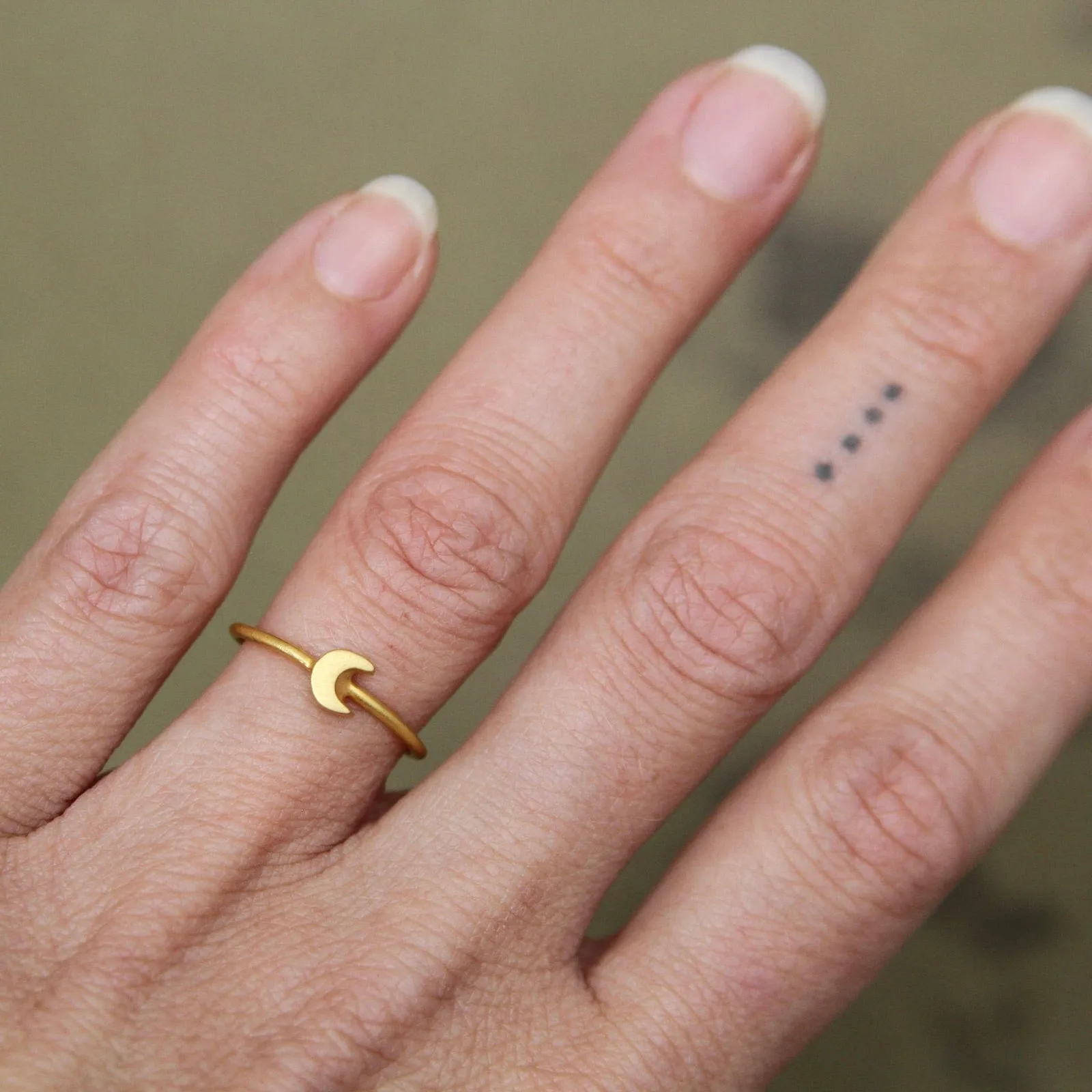 Gold Plated Brass Little Crescent Moon Ring