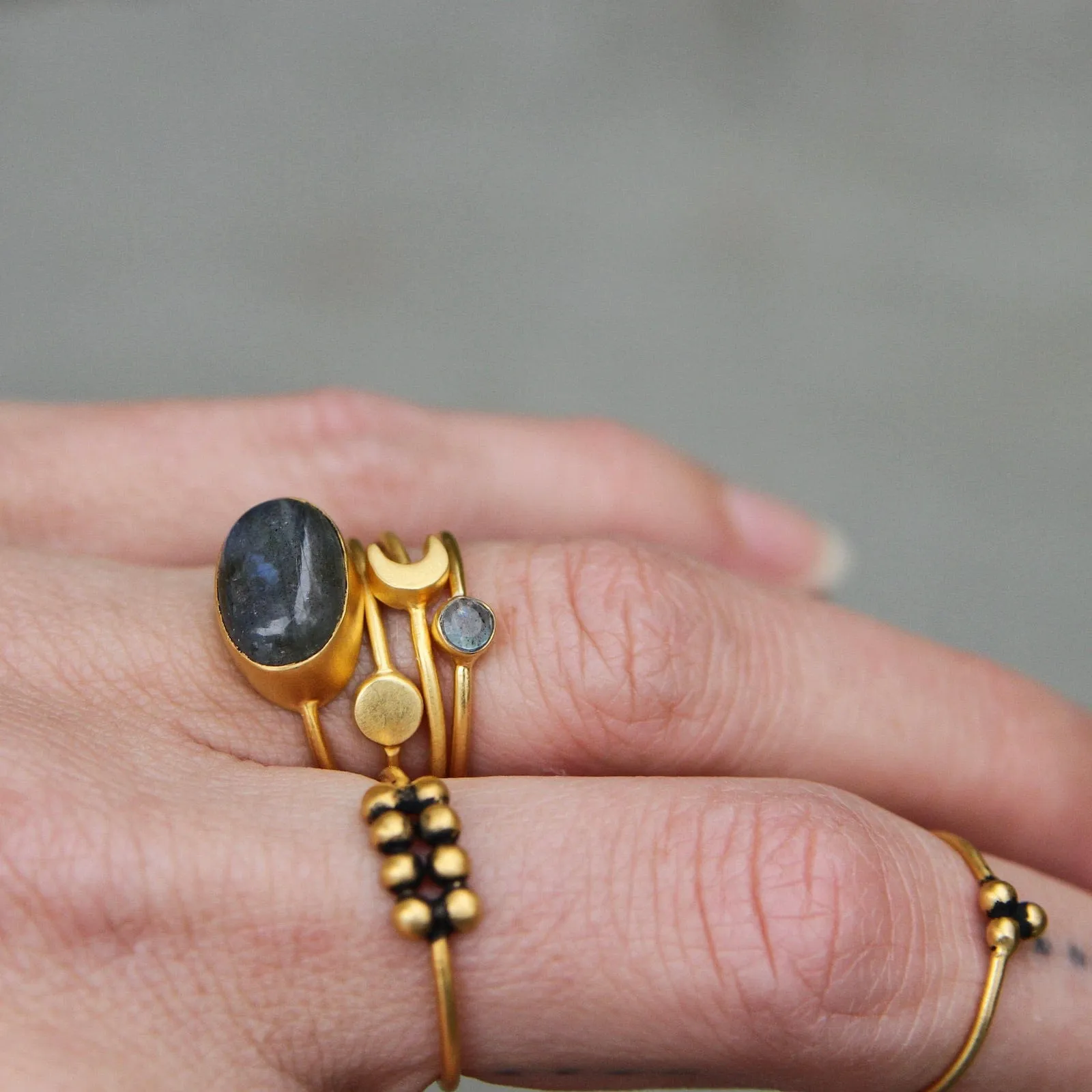 Gold Plated Brass Little Crescent Moon Ring