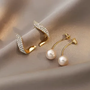 Gold Plated Crystal Shine Pearl Drop Earring