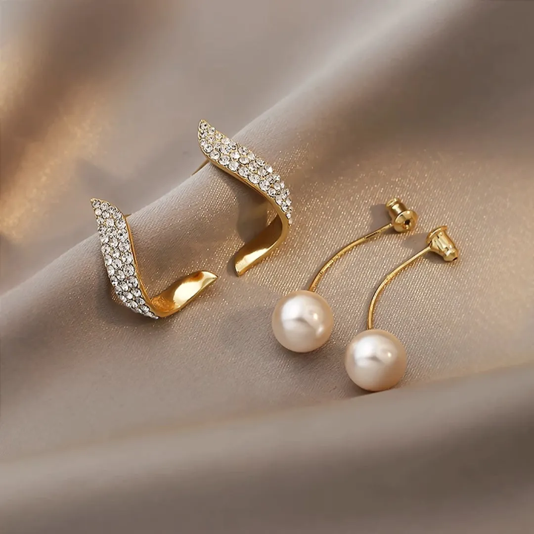 Gold Plated Crystal Shine Pearl Drop Earring