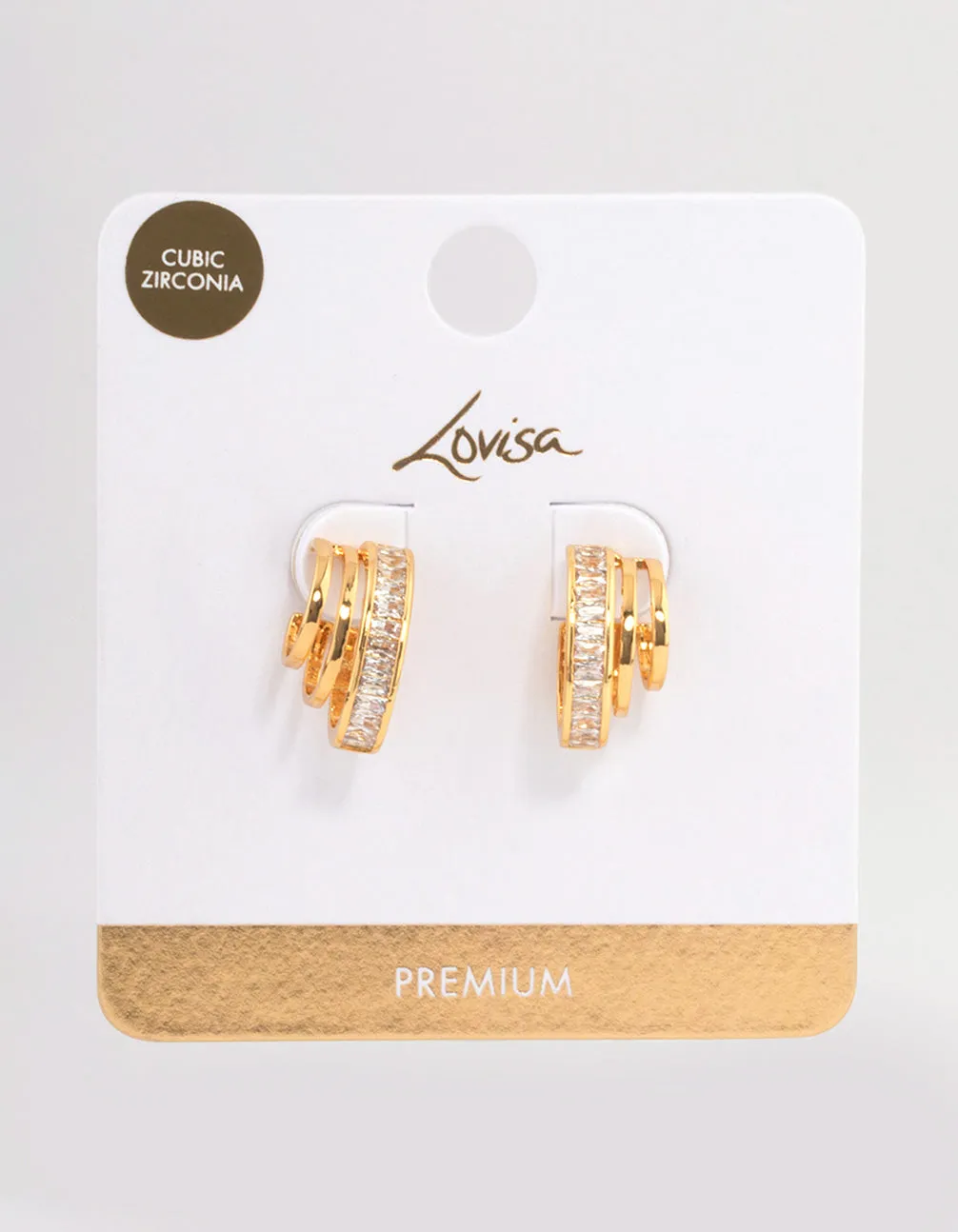 Gold Plated Cubic Zirconia Illusion Layered Hoop Earrings