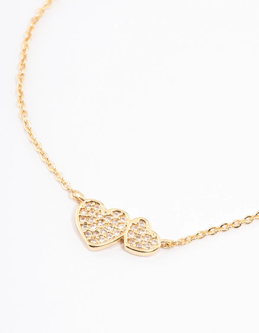 Gold Plated Double Hearts Toggle Bracelet