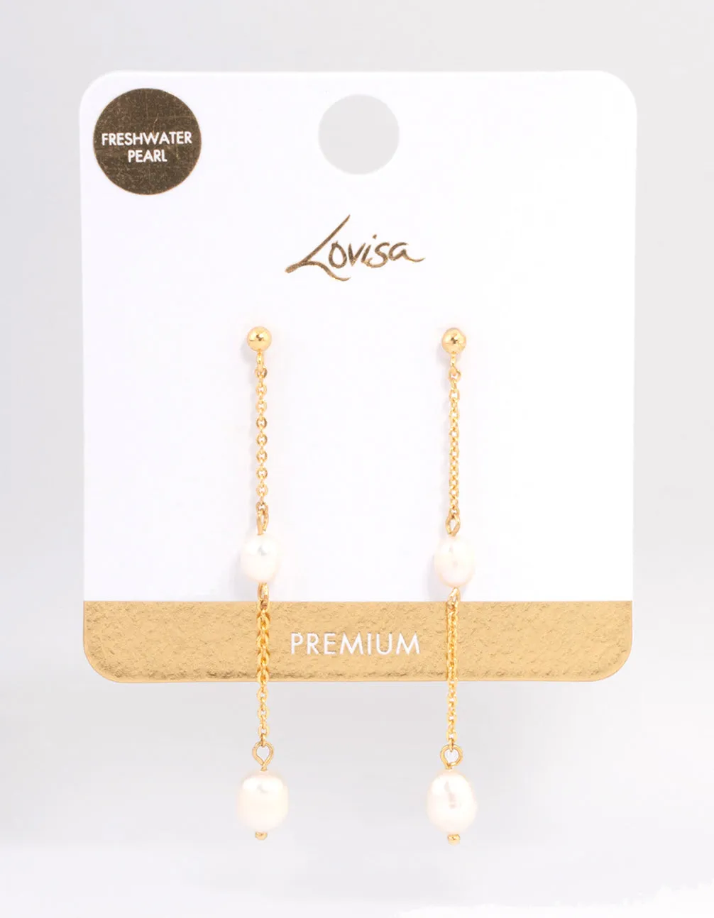 Gold Plated Long Chain Freshwater Pearl Stud Earrings