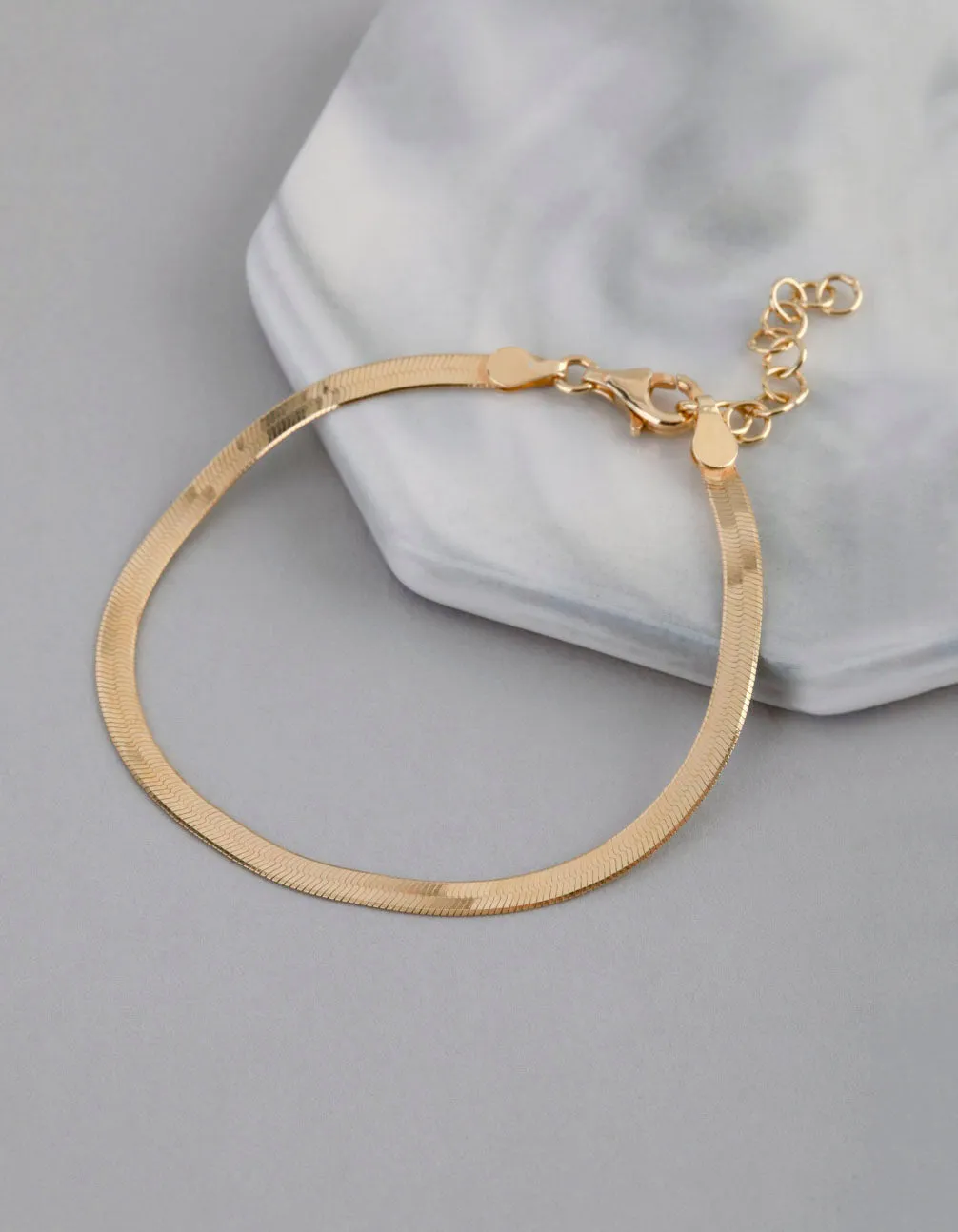 Gold Plated Sterling Silver Flat Snake Chain Bracelet