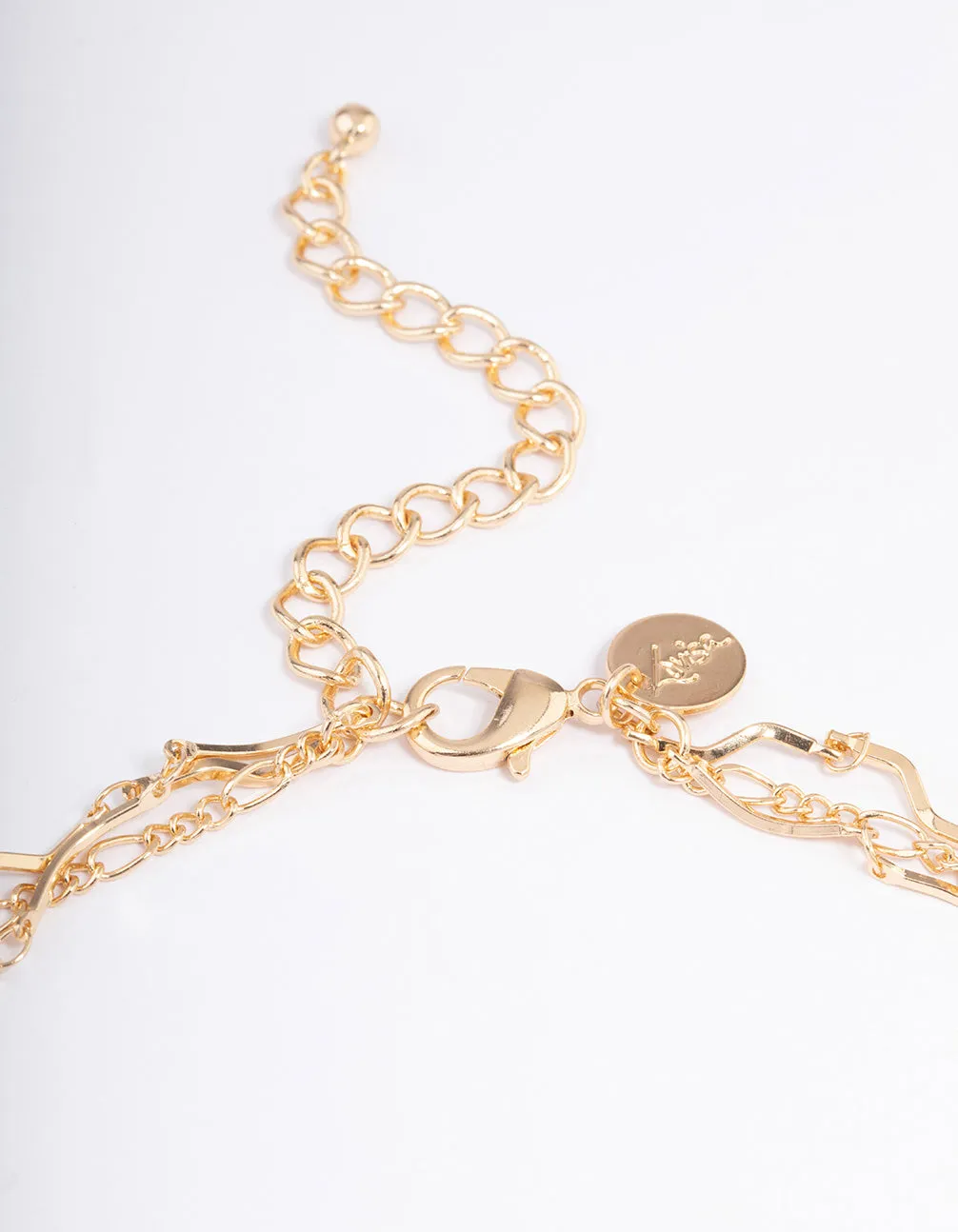 Gold Triple Layered Wave Chain Necklace