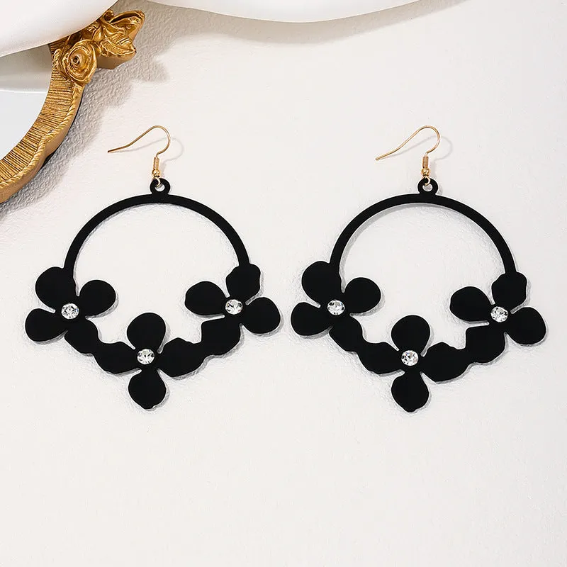 Gothic Black Floral Metal Earrings Set with Vienna Verve Design - Handcrafted Women's Jewelry