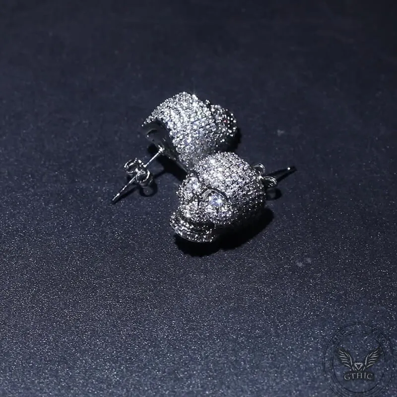 Gothic Skull Zircon Brass Stud Earrings