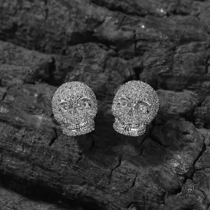 Gothic Skull Zircon Brass Stud Earrings