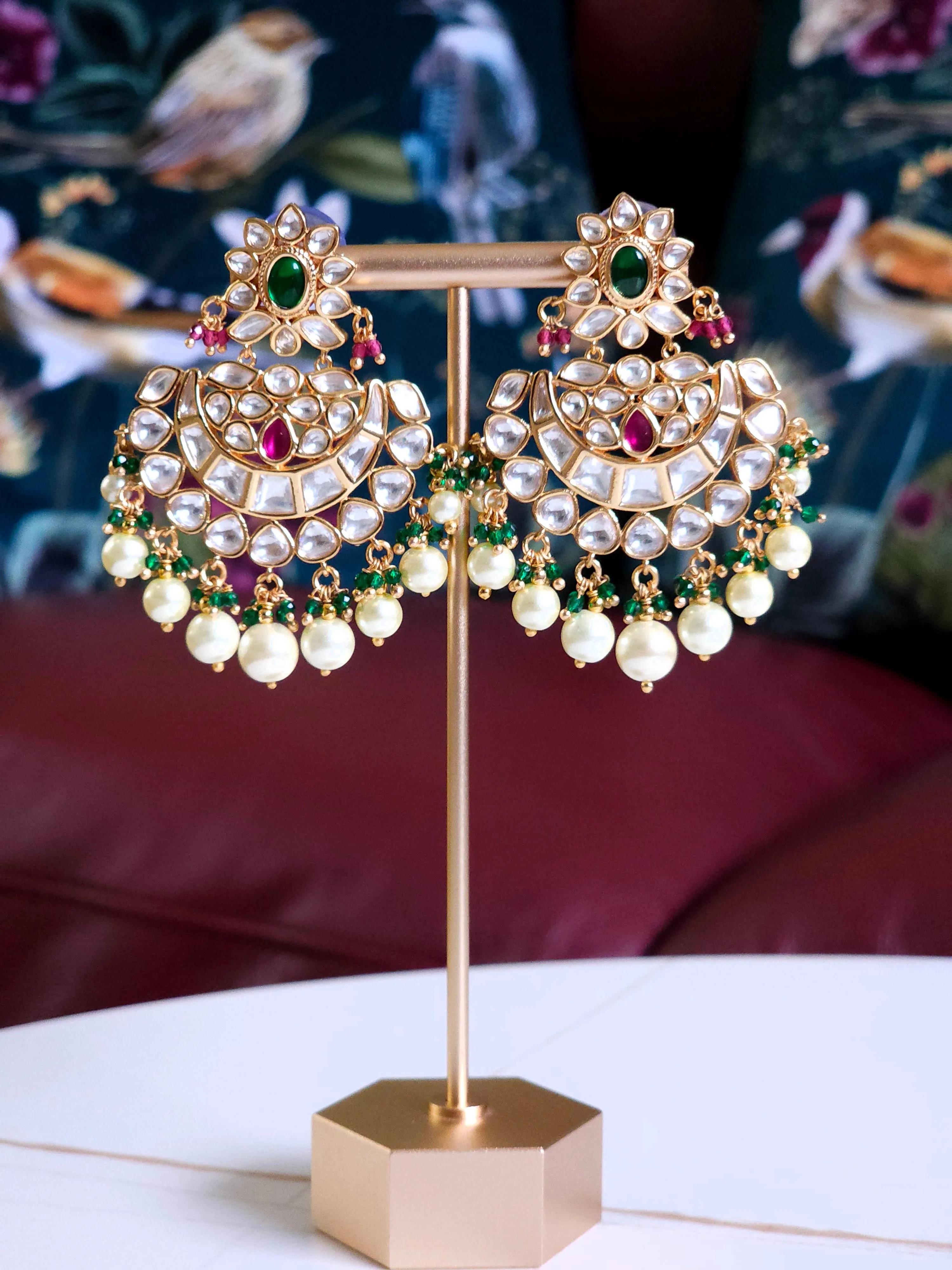 Hafsa Moissanite Polki Chandbali Earrings