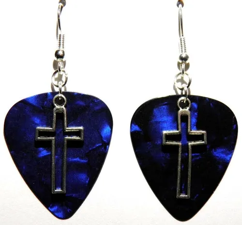 Handmade Guitar Pick Earrings | Open Cross