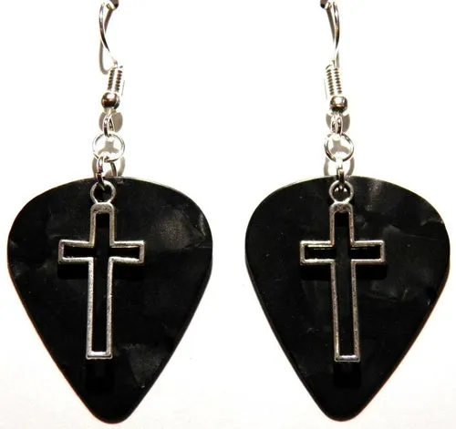 Handmade Guitar Pick Earrings | Open Cross