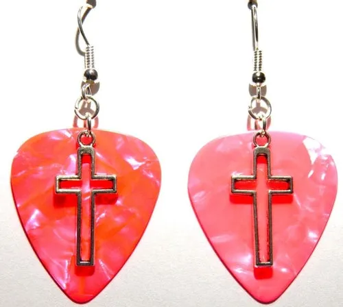 Handmade Guitar Pick Earrings | Open Cross