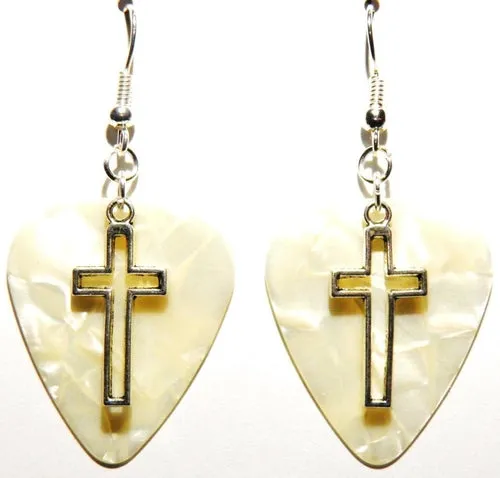 Handmade Guitar Pick Earrings | Open Cross