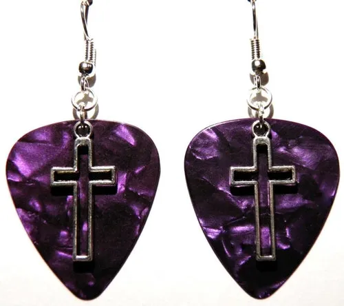 Handmade Guitar Pick Earrings | Open Cross