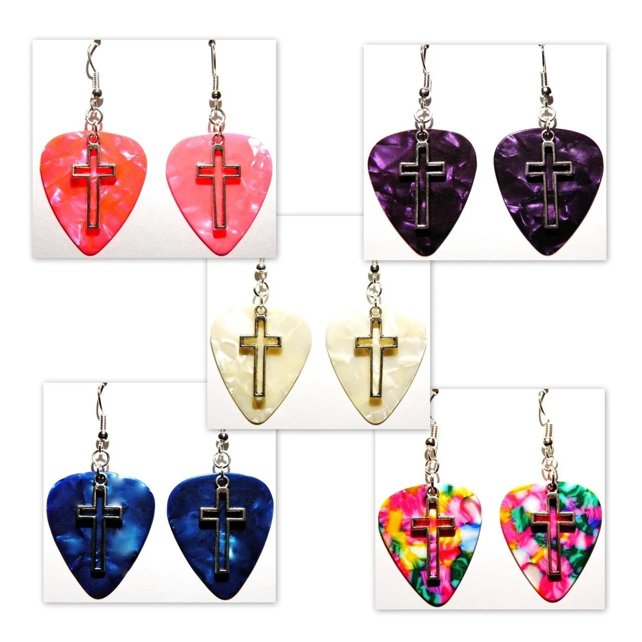 Handmade Guitar Pick Earrings | Open Cross