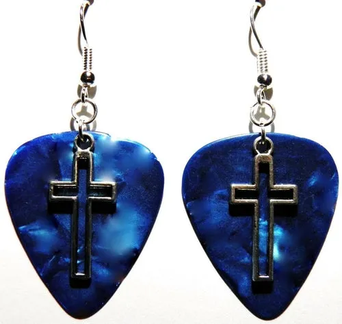 Handmade Guitar Pick Earrings | Open Cross