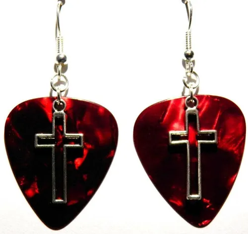 Handmade Guitar Pick Earrings | Open Cross