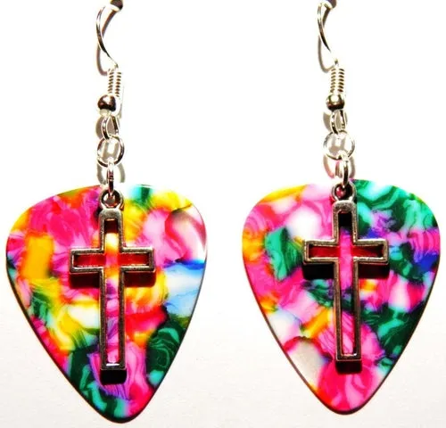 Handmade Guitar Pick Earrings | Open Cross