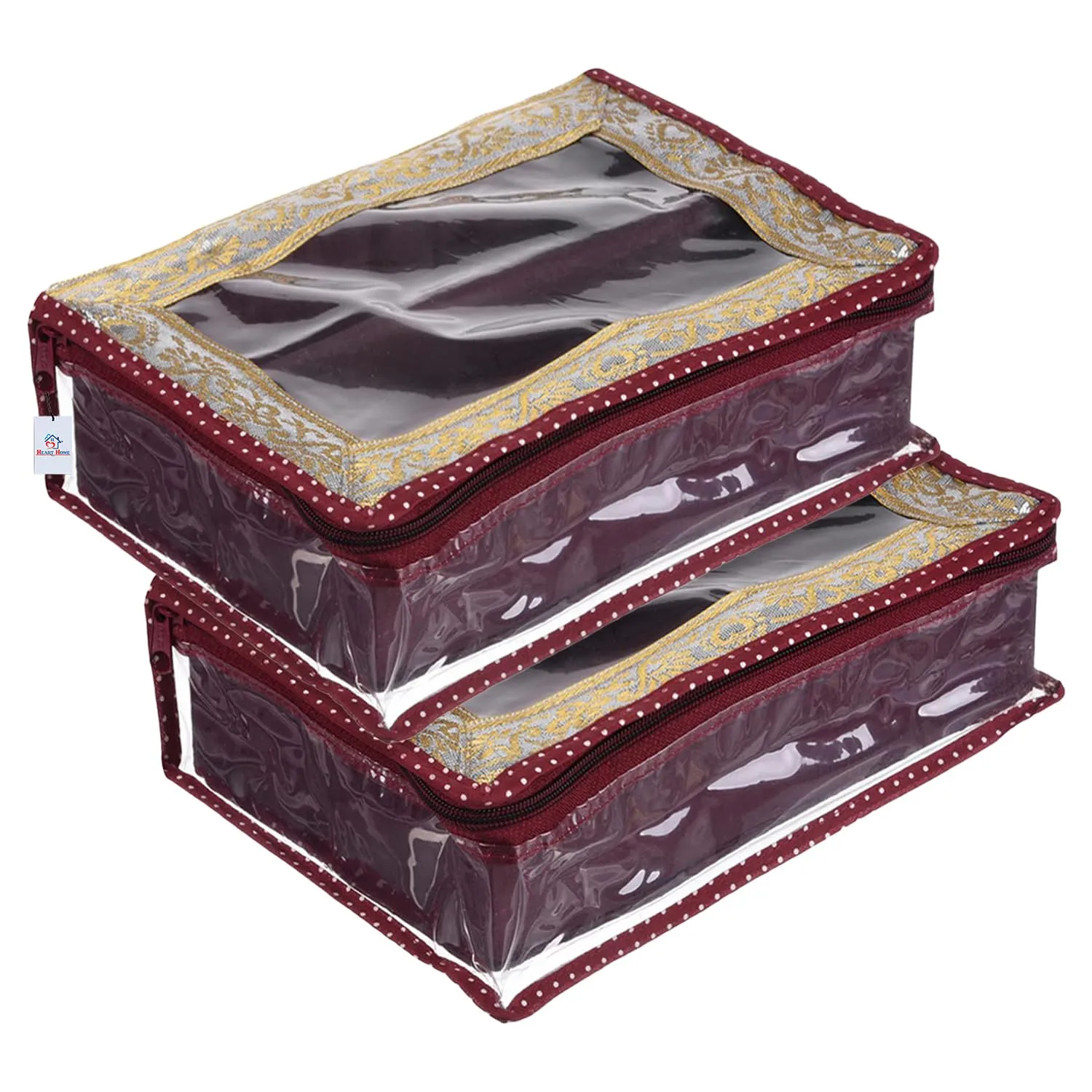 Heart Home Bangle Box | Hard Board Polka Dot Design | 2 Roll Removable Chudi box | Bangles Storage Organiser | Watches Organizer with Top Window | Pack of 2 | Maroon