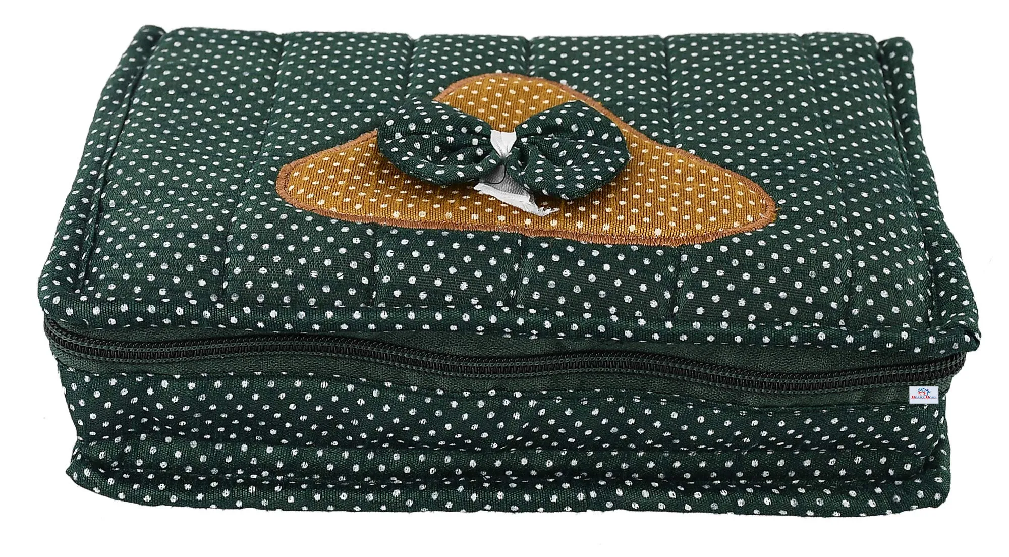 Heart Home Cotton Multipurpose 7 Pocket Dot Printed Jewellery Storage Bag Pouch/Travel Kit Organizer (Green)-HHEART15423