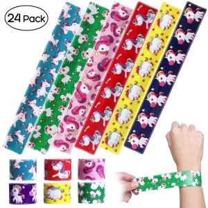 IBASETOY 6Pcs Unicorn Print Slap Bracelets Circle Wristbands Party Favors Goody Bag Toys for Kids Boys Girls