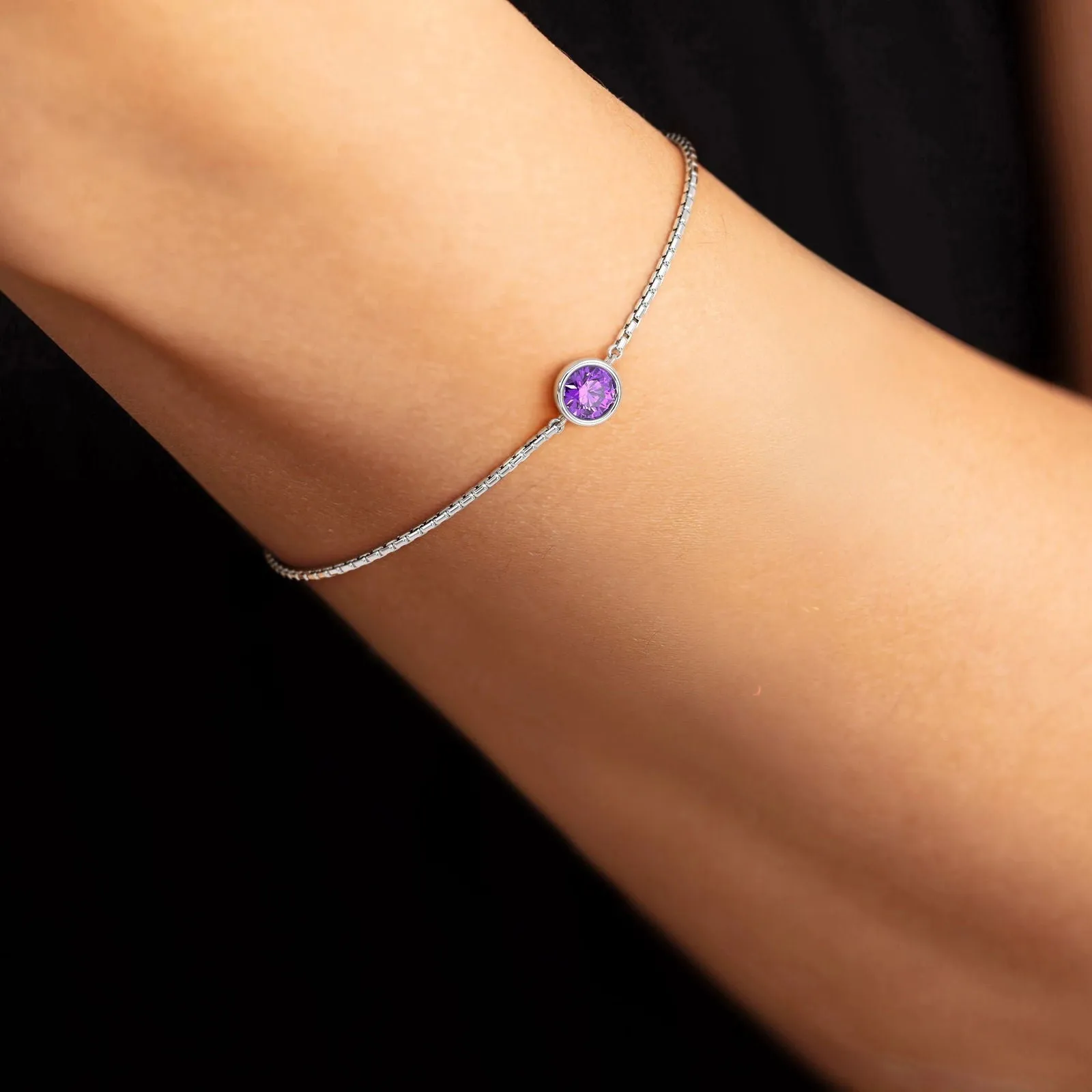 Irosk Bezel Set Round Amethyst Bracelet