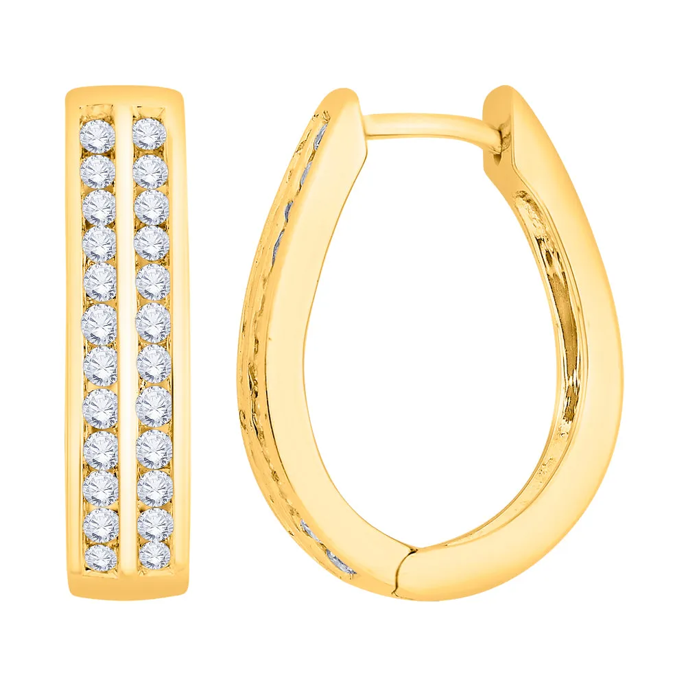 KATARINA 1 cttw Channel Set Diamond Double Row Hoop Earrings