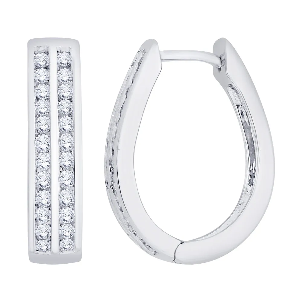 KATARINA 1 cttw Channel Set Diamond Double Row Hoop Earrings