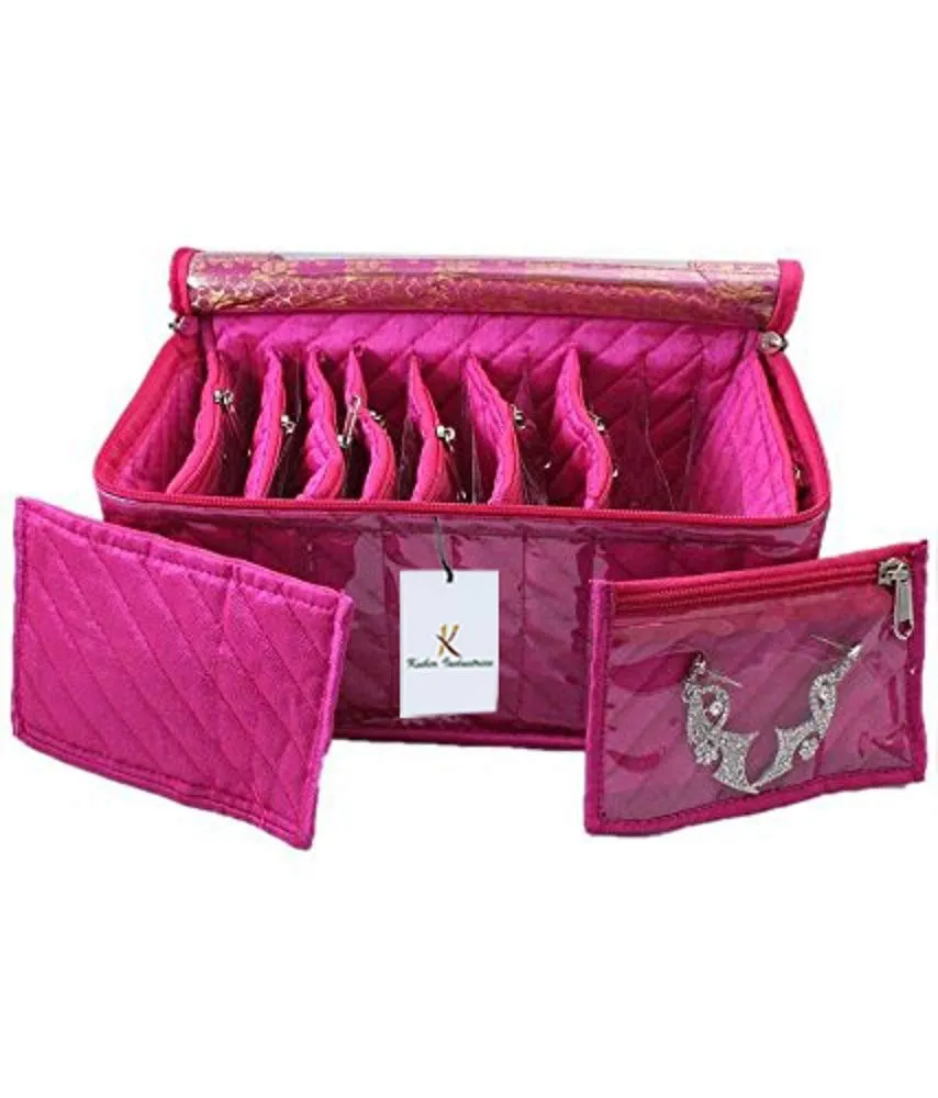 Kuber Industries Cotton Jewelry Kit With 10 Pouches (Pink)