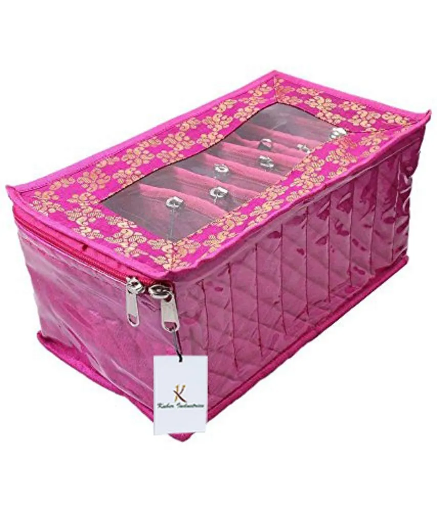 Kuber Industries Cotton Jewelry Kit With 10 Pouches (Pink)