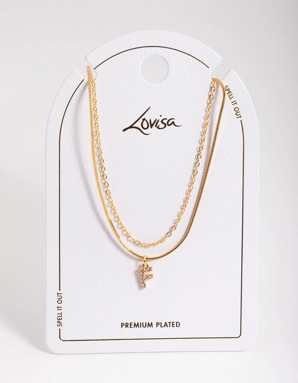 Letter F Gold Plated Layered Diamante Initial Necklace